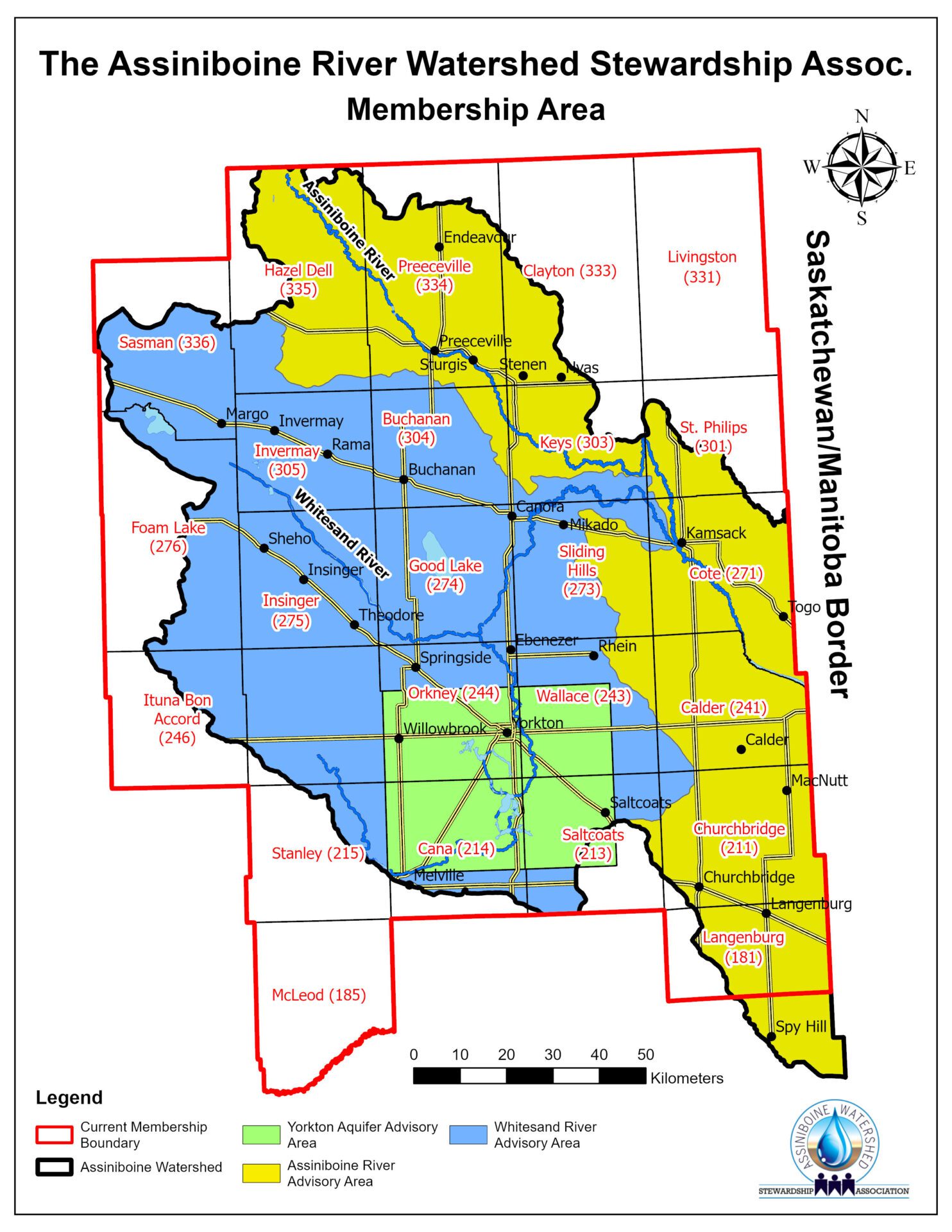 AWSA Membership Map 2025_No 245 AWSA Watershed Map (RM name & No.)